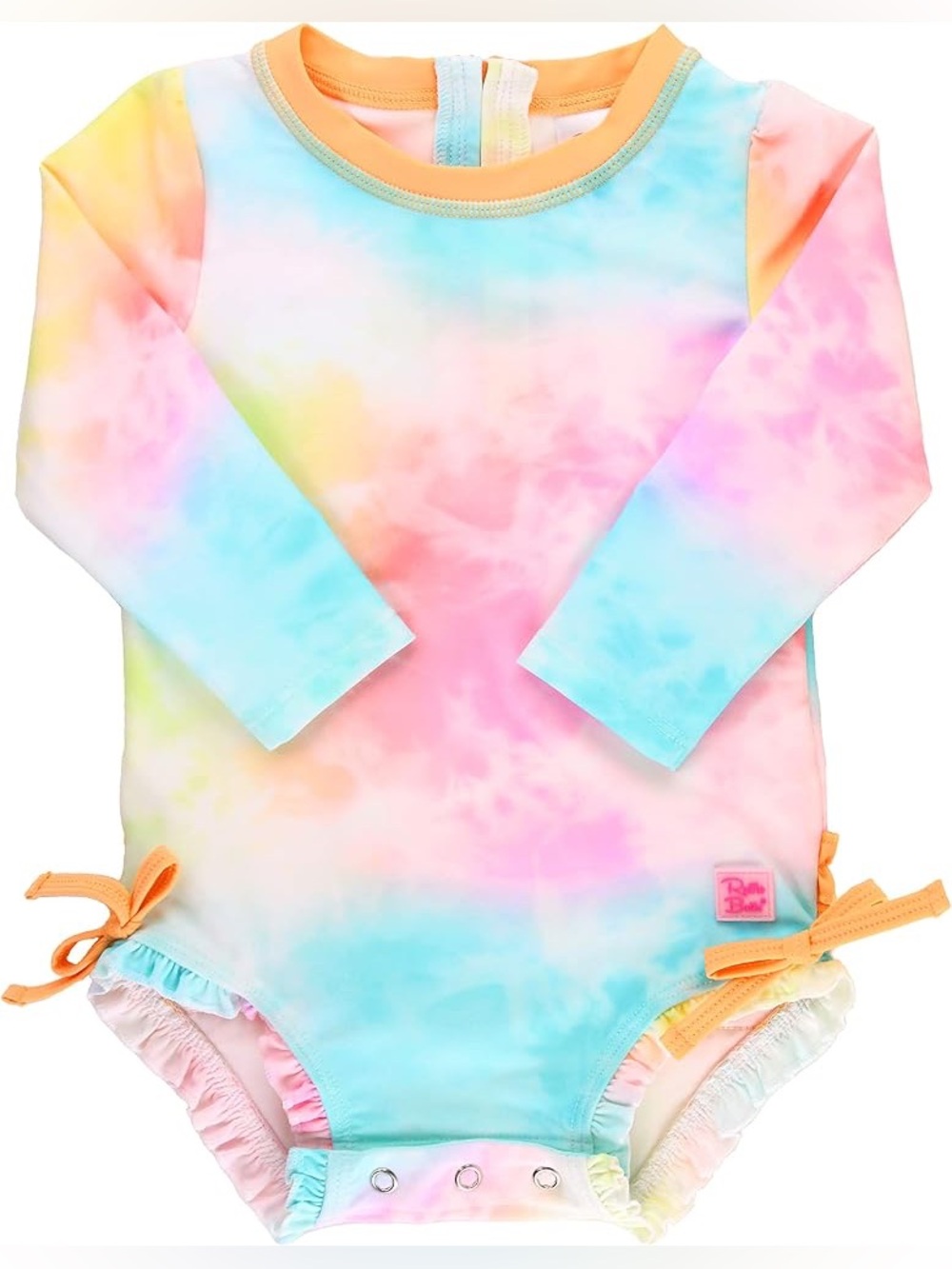 Ruffle Butts Pink & Orange Tie-Dye Baby Long Sleeve One-Piece Swim Suit - Picture 7 of 7